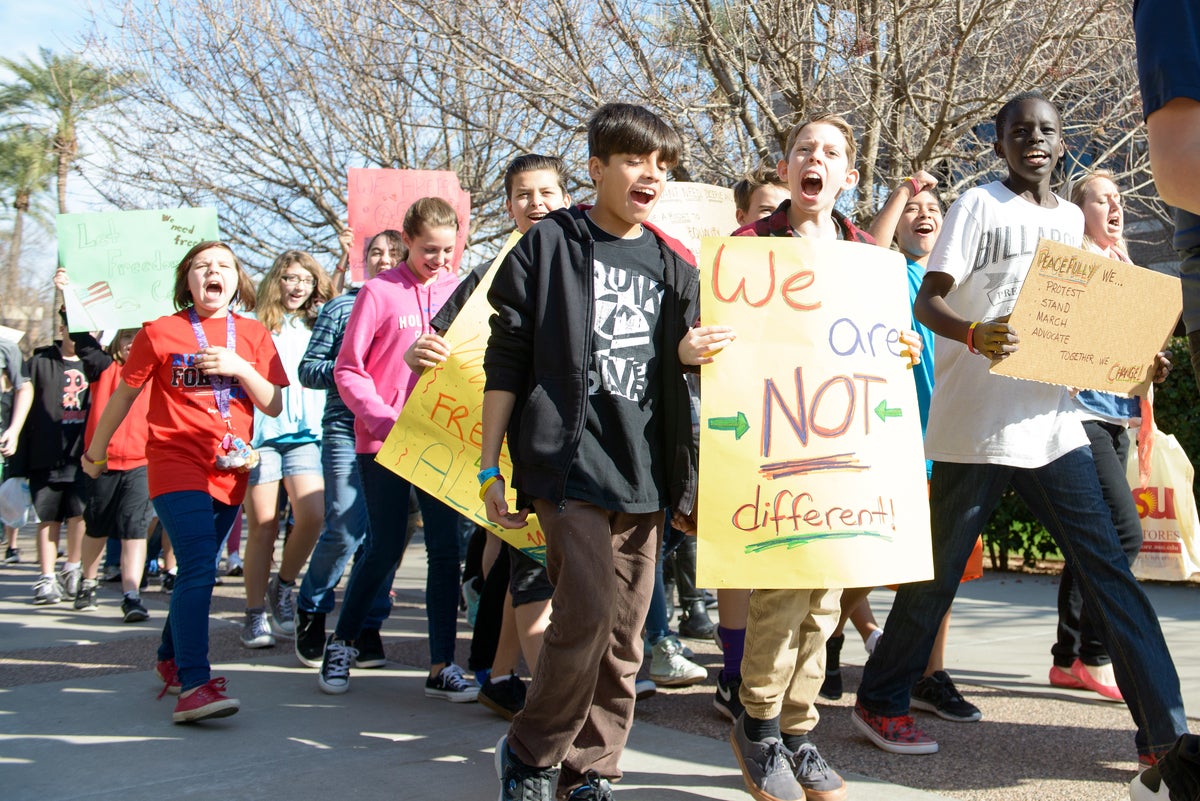 Kids marching.