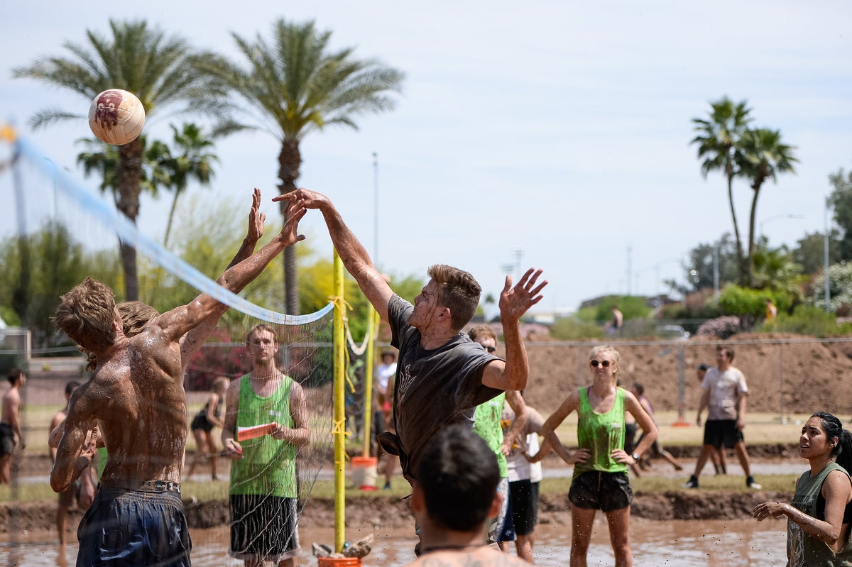 Muddy volleyball.