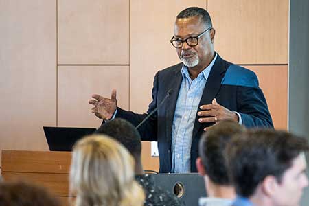 Ken Shropshire speaks at an event