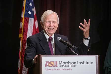 Former ASU President Lattie Coor speaks at the State of Our State conference