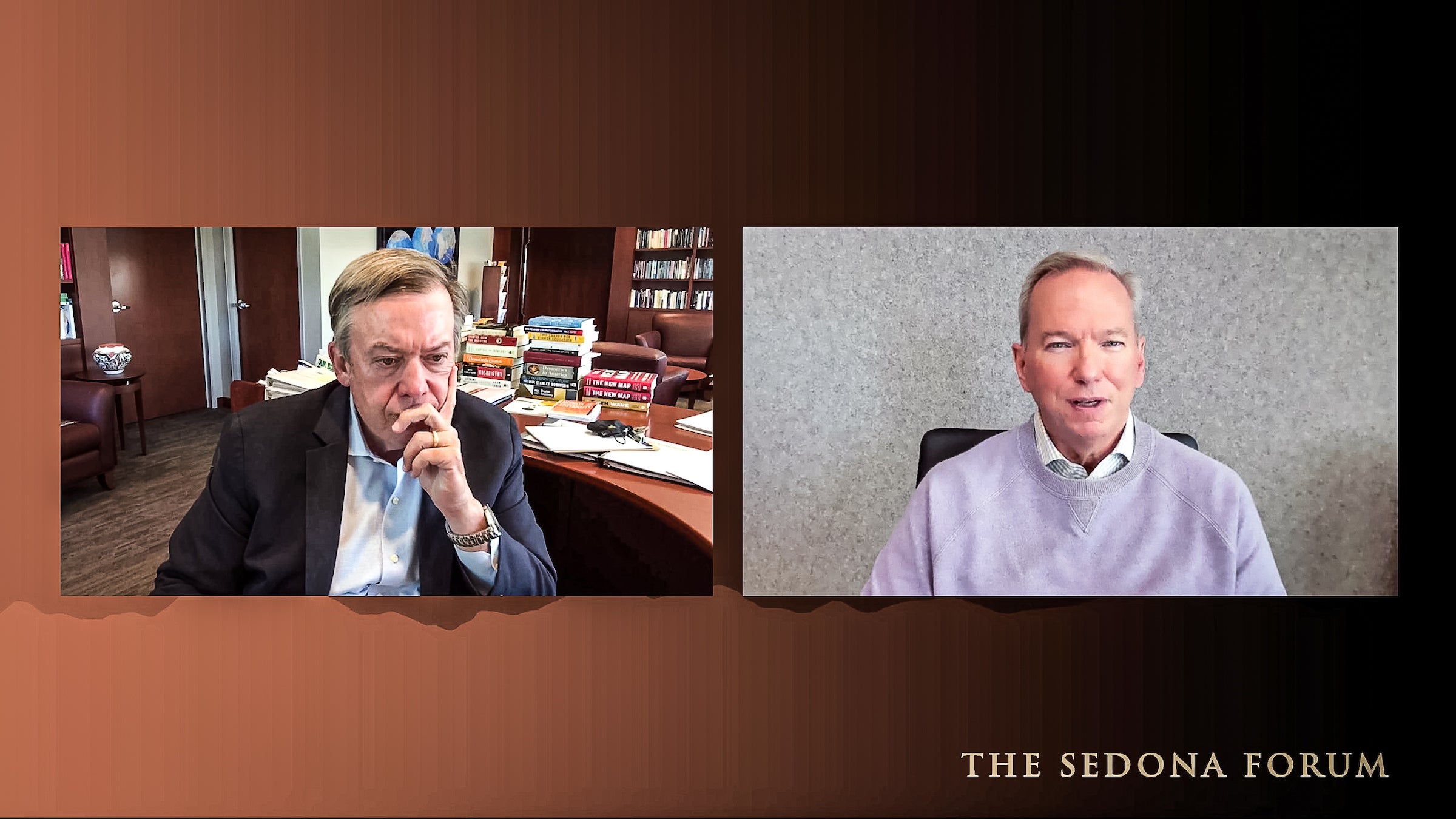 Screenshot of Zoom conversation between ASU President Michael Crow and former Google CEO Eric Schmidt