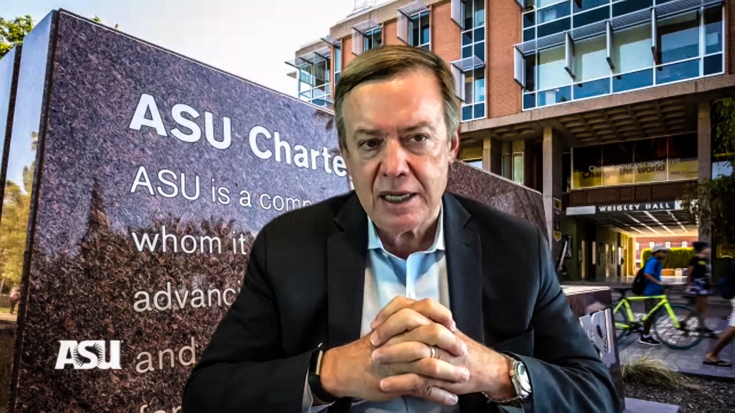 ASU President Michael Crow speaking on Zoom video