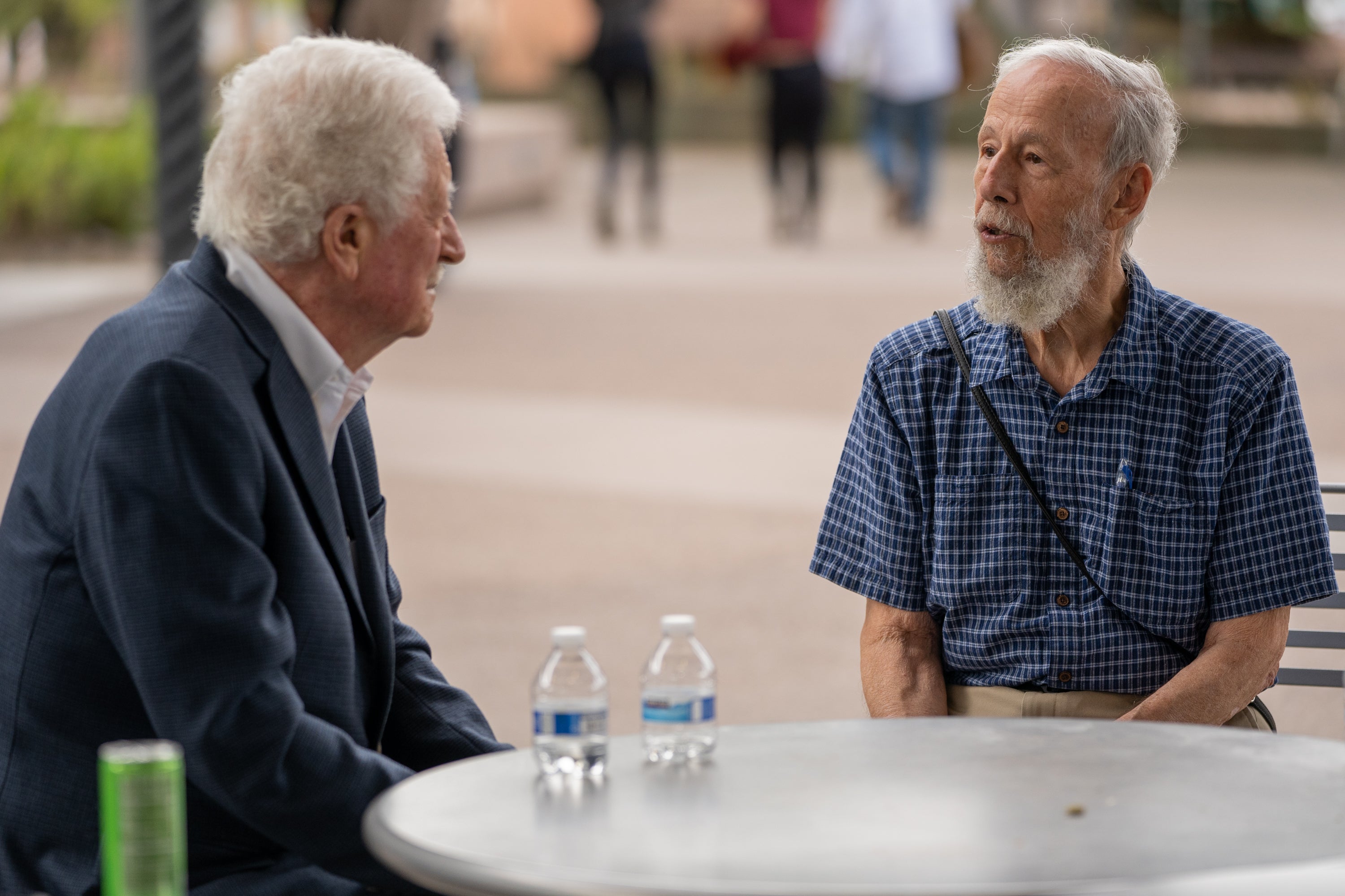 ASU Emeritus Professor Michael O'Keeffe (l) catches up with Regents Professor Peter Buseck (r)