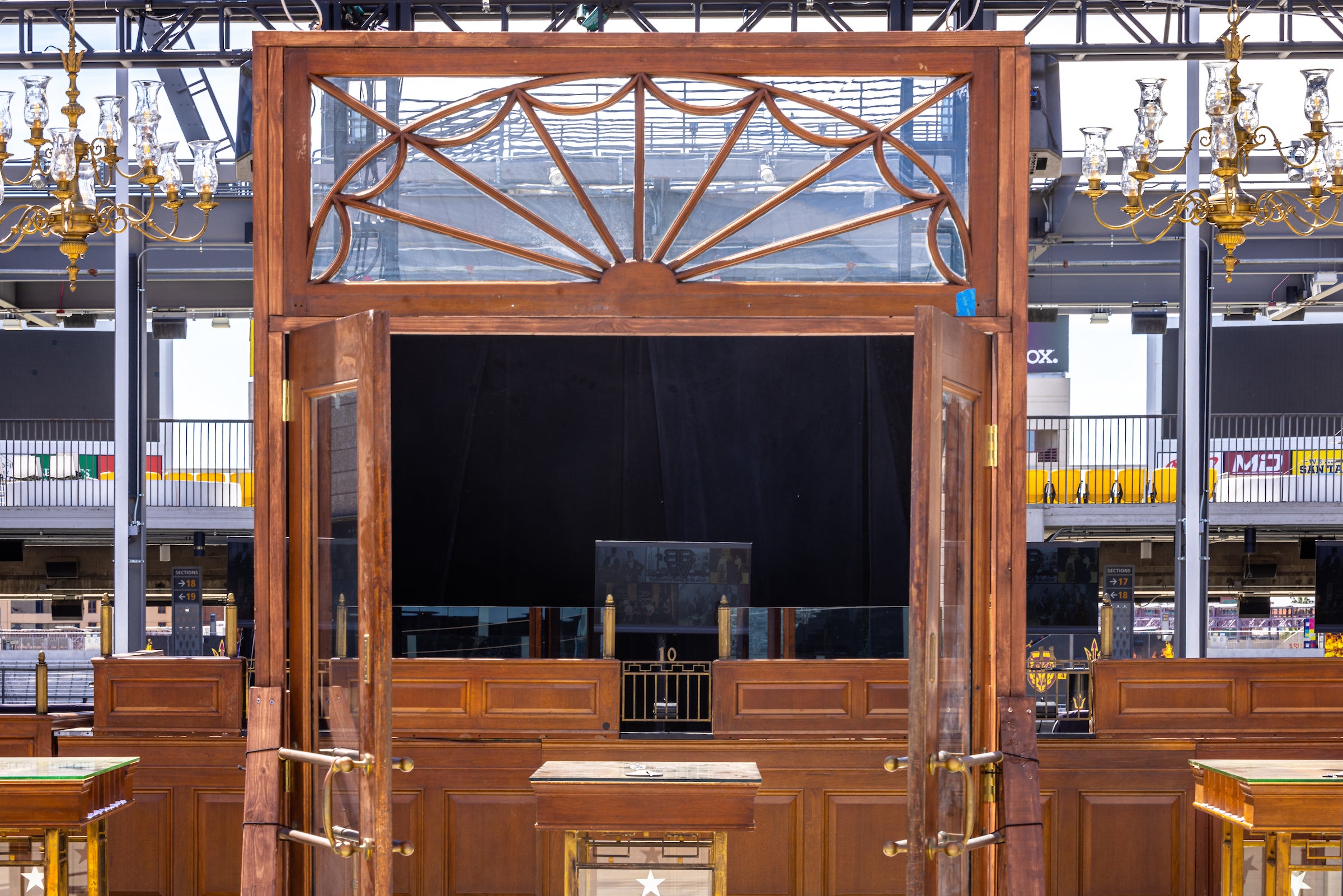 Vintage banking furniture on display