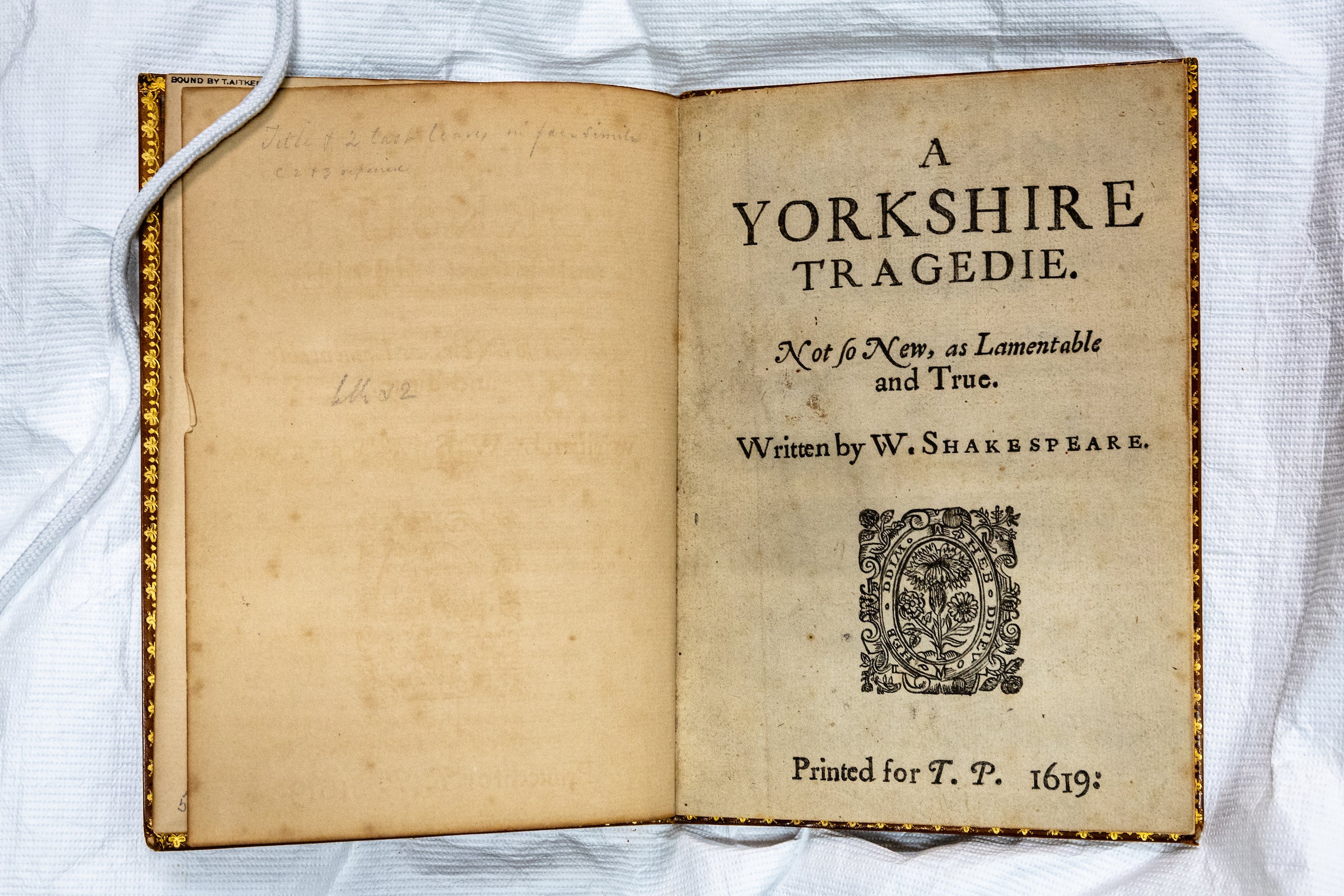 Close up of a 1619 printing of A Shakespeare Tragedie