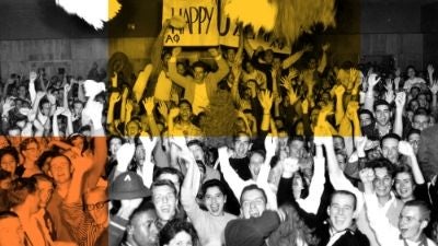 A group of cheering ASU students during the late 1950's 