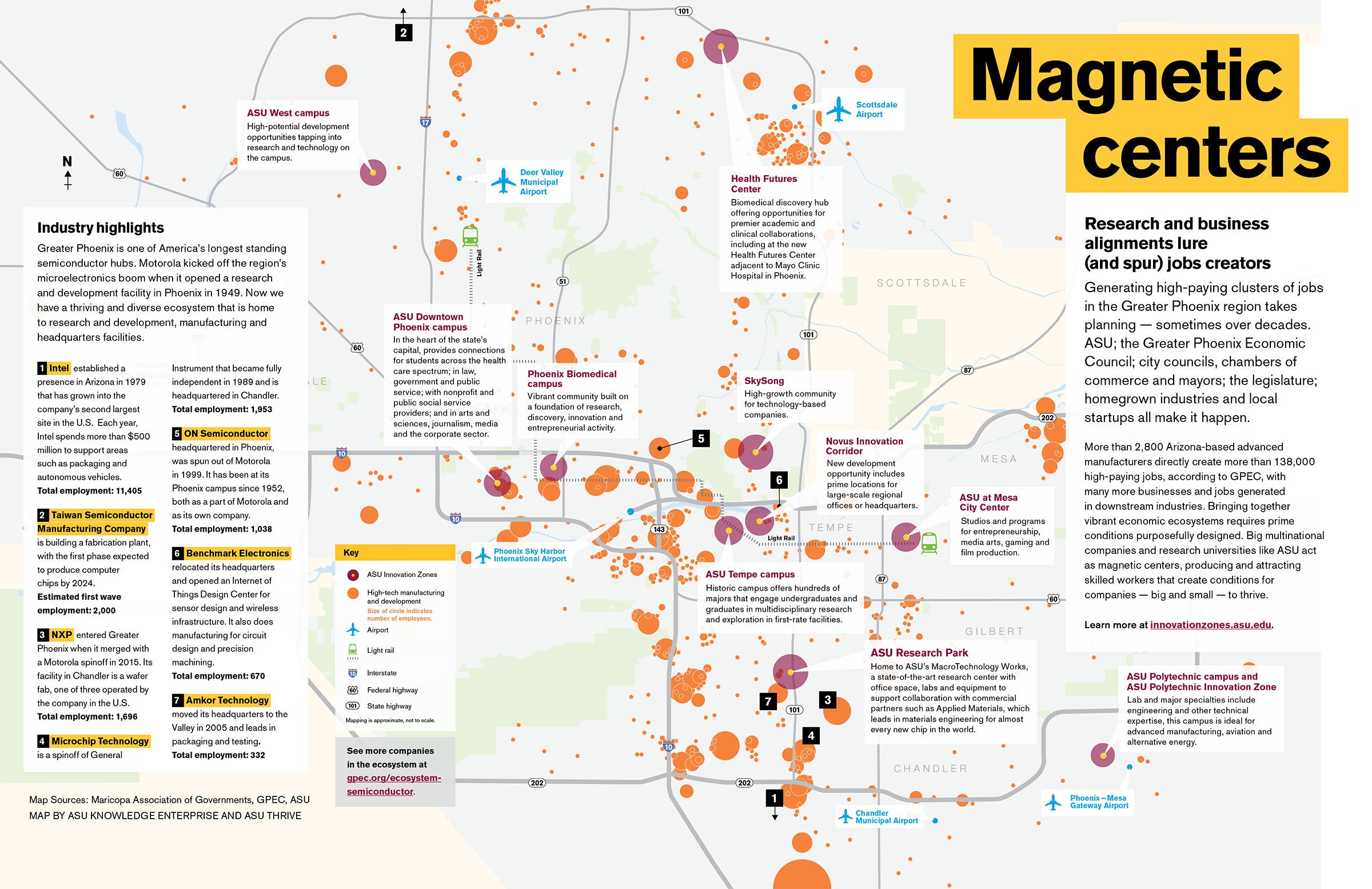 A map of the Phoenix area showing hubs of semiconductor activity