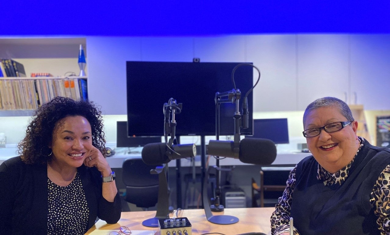 Two women in a recording studio