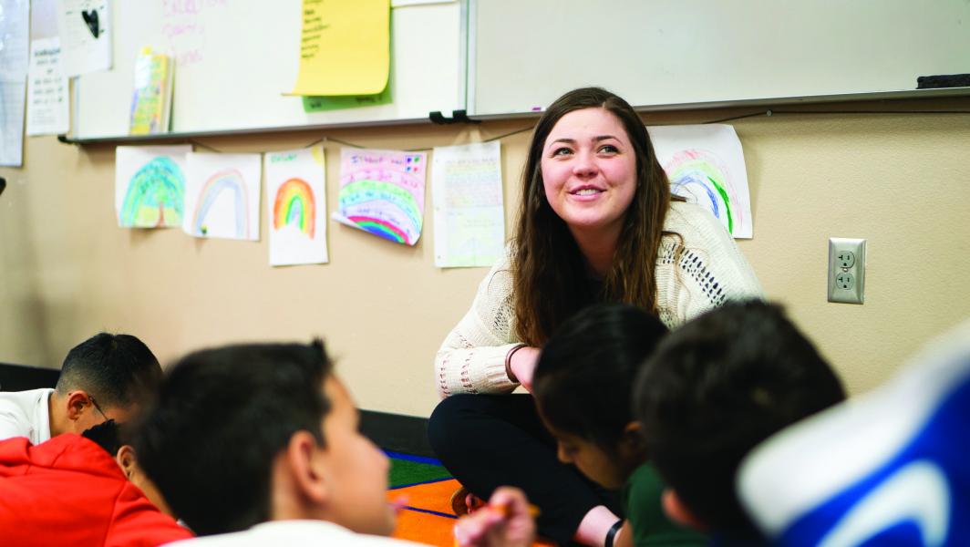 Wendy Wyatt conducts a lesson for third grade pupils at Copper Trails School in Avondale, Arizona. Copper Trails School pays Wyatt and her co-teachers for student teaching.