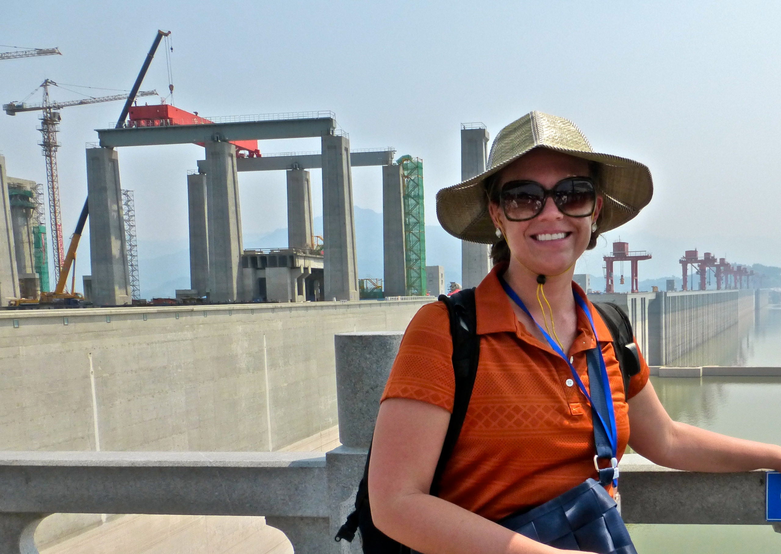 woman sitting in front of construction site