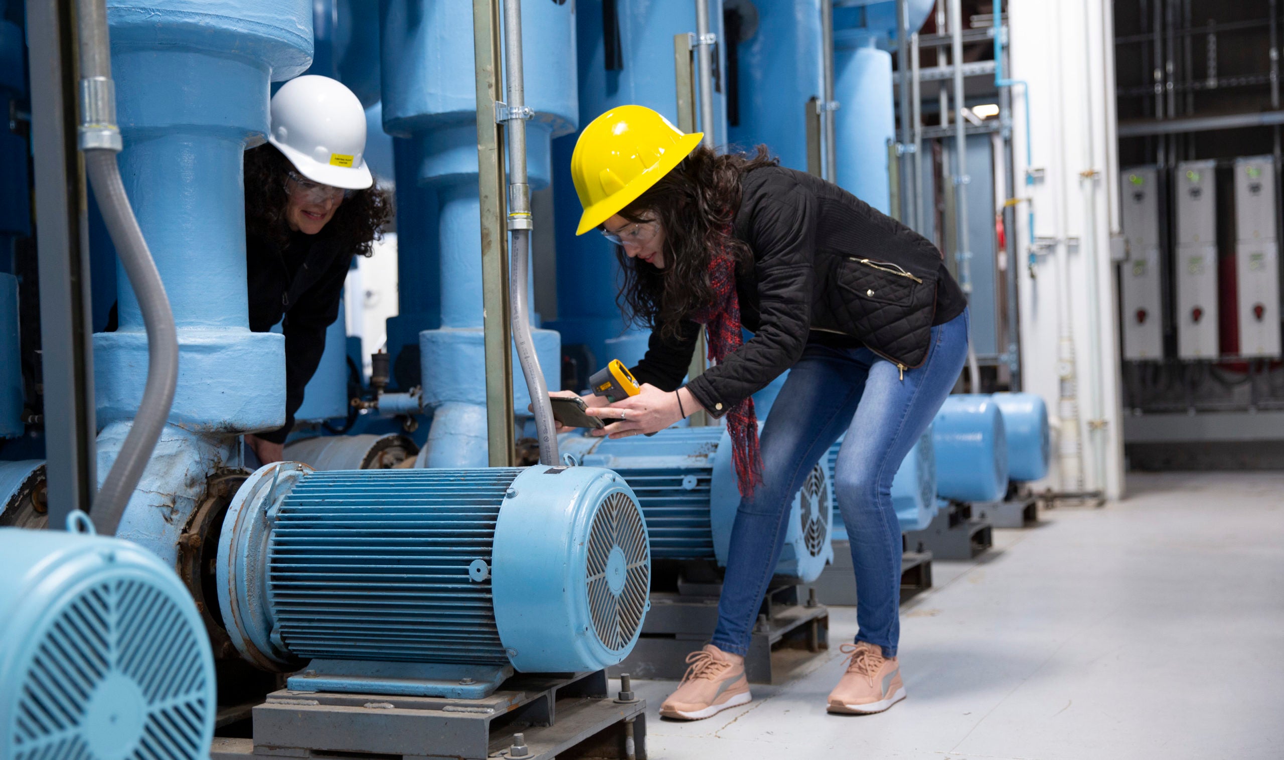 students working in mechanical plant