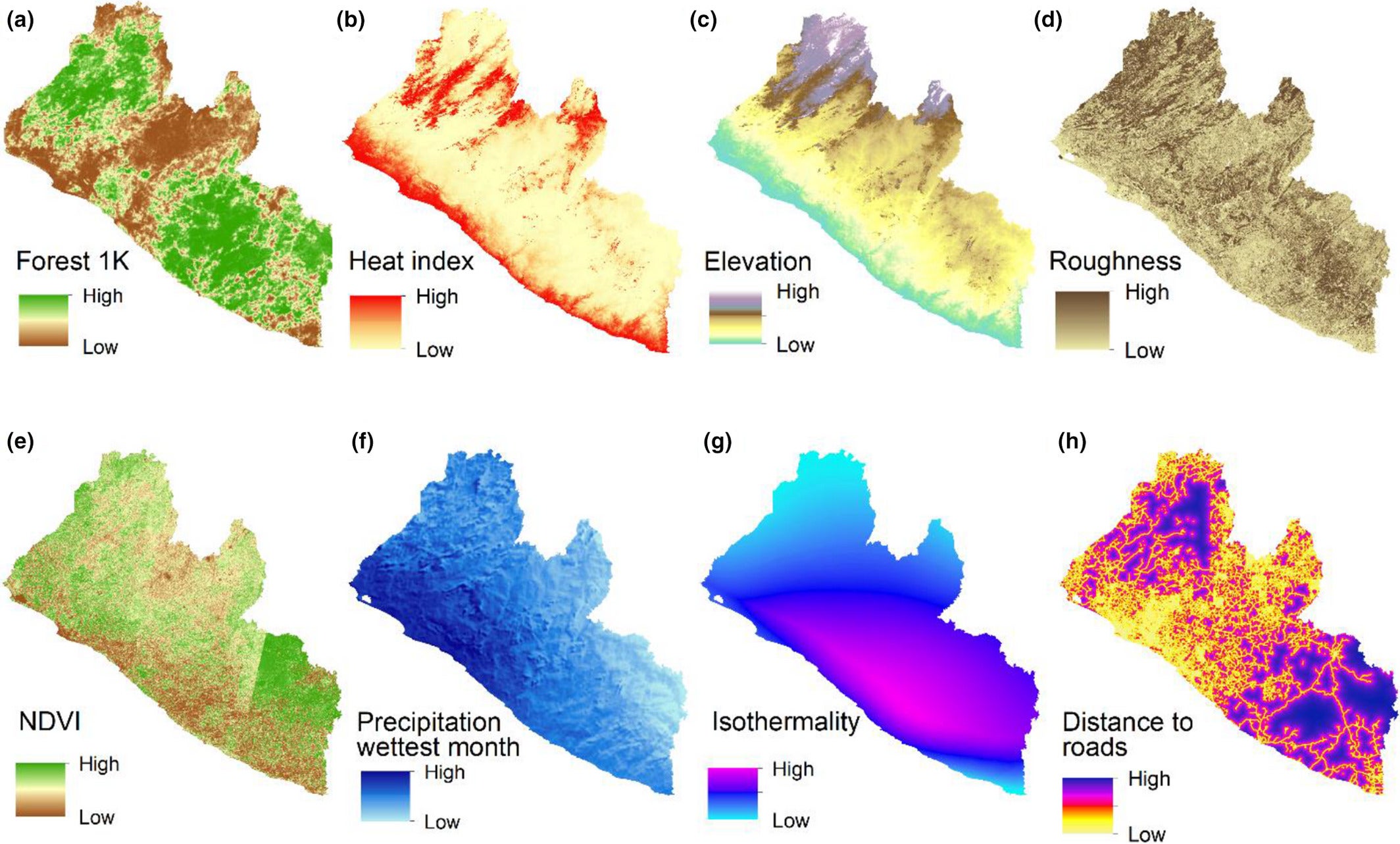 chart depicting the same geographic area in different ways based on environmental indicators