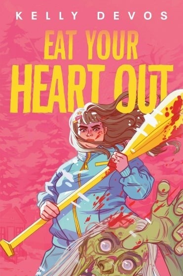 Book cover with illustration of a woman hitting a zombie with a cricket bat