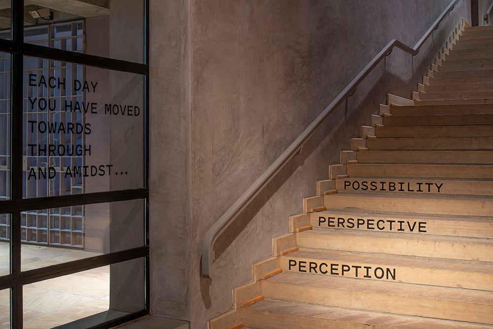 Writing displayed on stairs