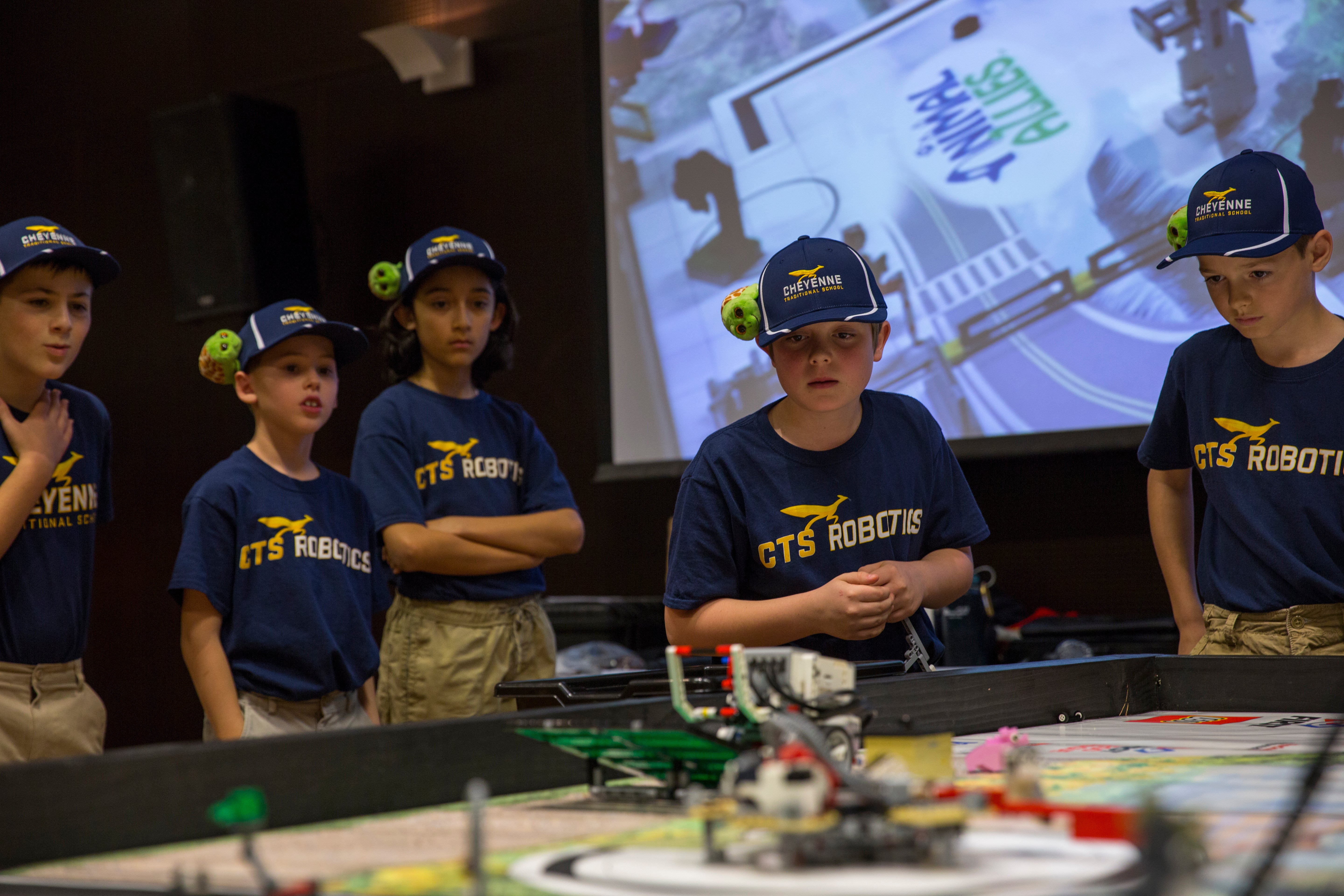 kids watching a robot