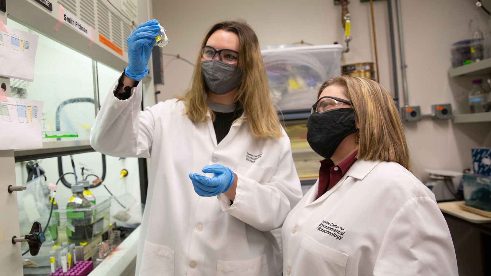 Smith Pittman works with Michelle Young on a research project.