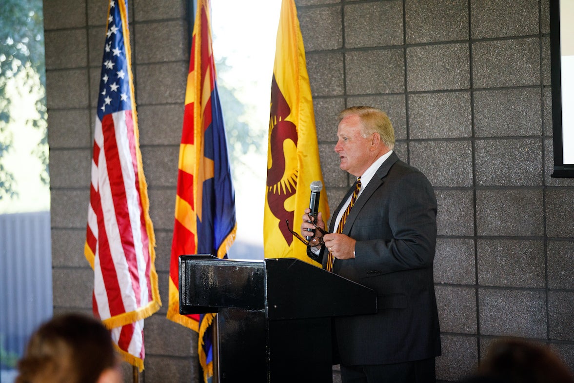 Gregg speaking at the ASU Alumni Advocacy Breakfast in 2021