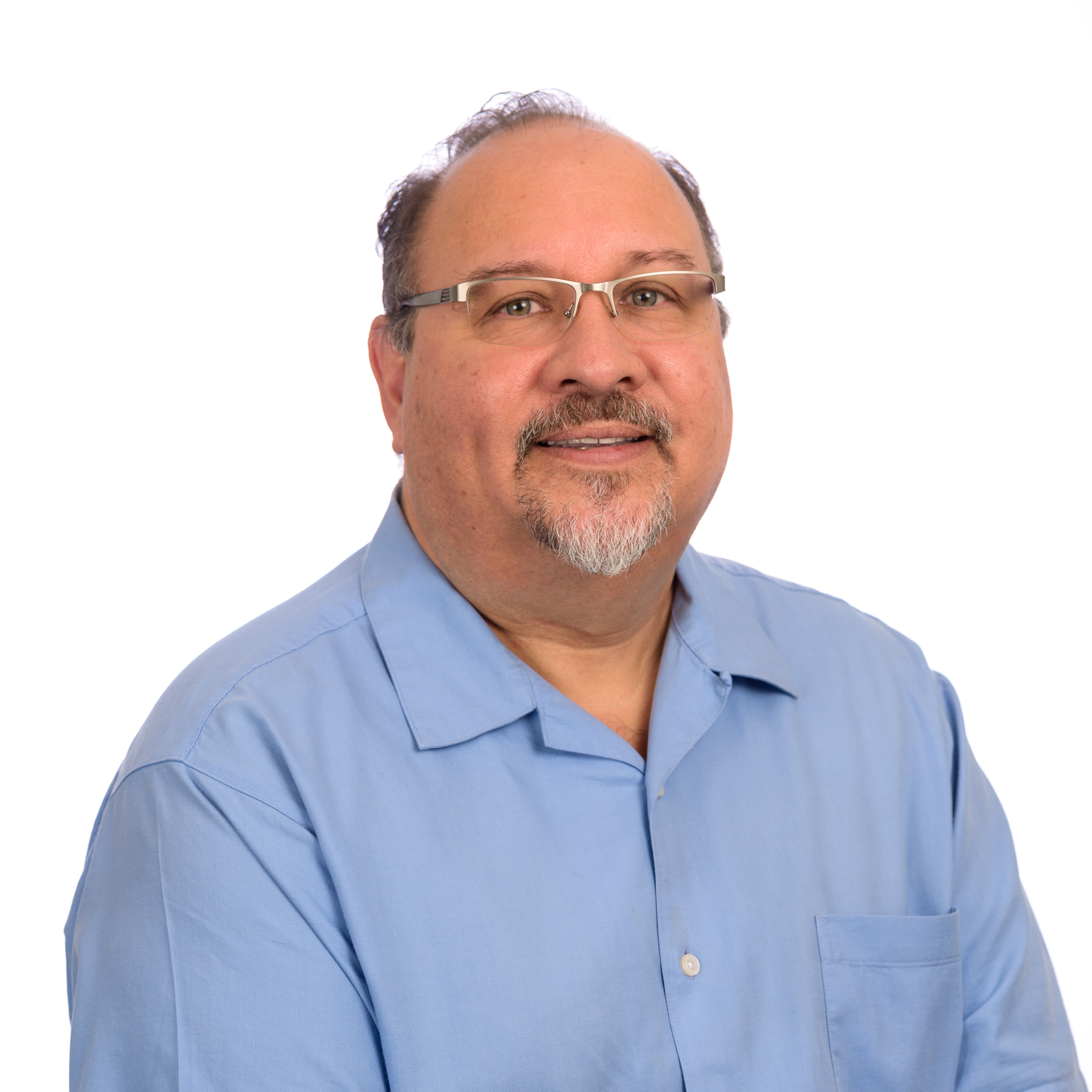 Man in light blue shirt