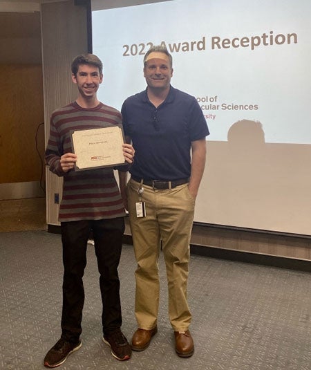 Paul Oftedahl and Professor Chad Borges at the 2022 SMS Award Reception.