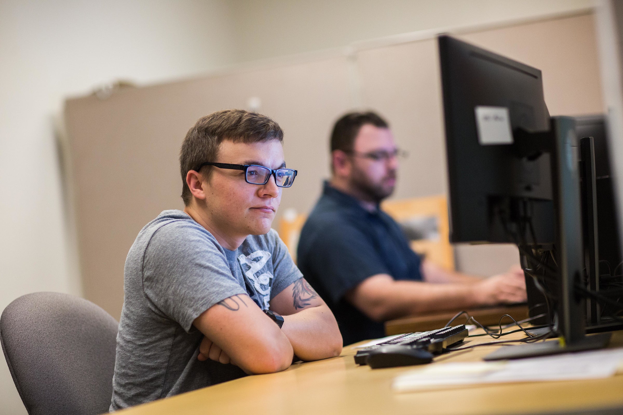 student working at computer