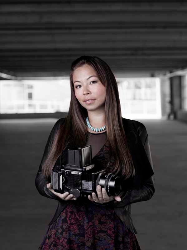 woman holding camera