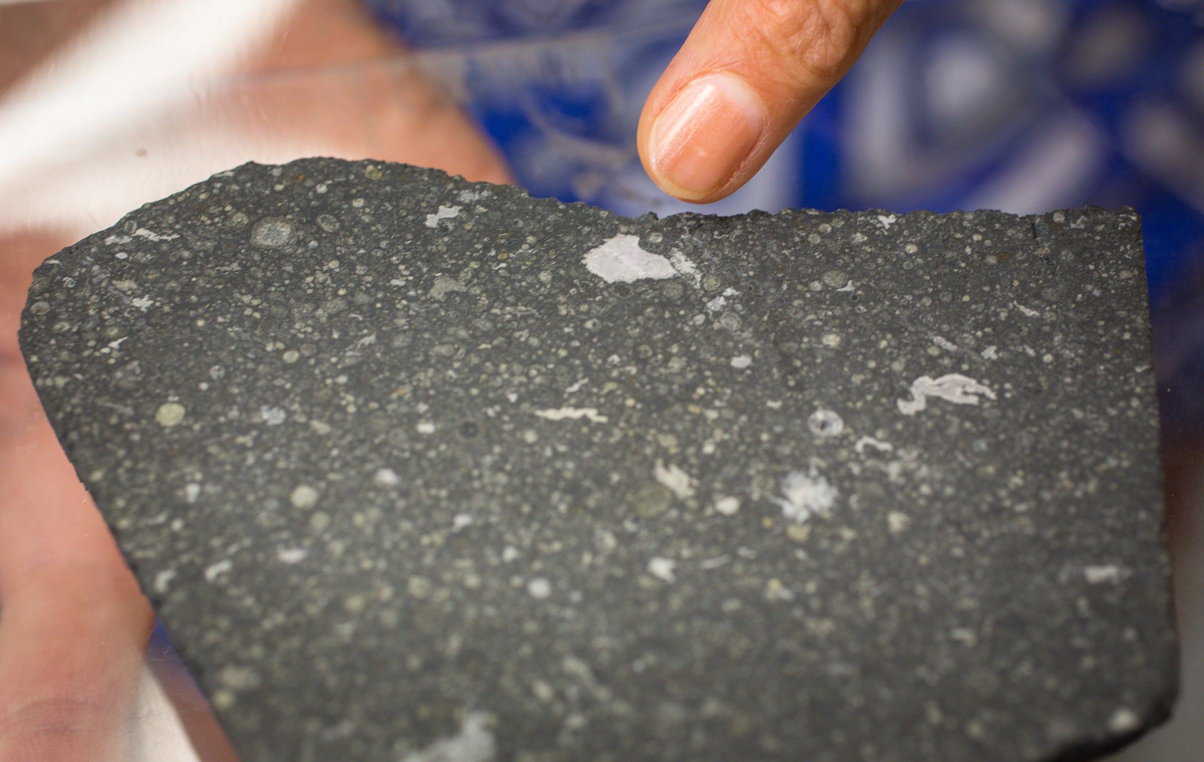 A meteorite is shown close up.