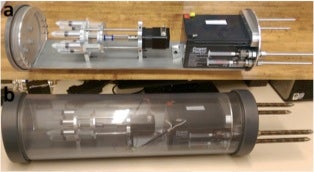 An in situ water contaminate sampling device in use, the image above is the previous version, and the image below is an older version