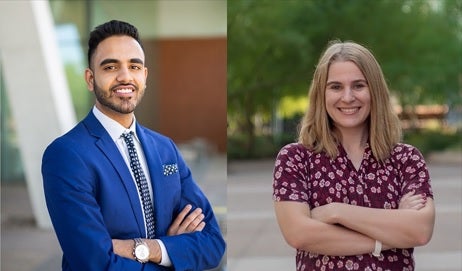 Side-by-side portraits of NDRC researchers Nikhil Dave and Jessica Judd.