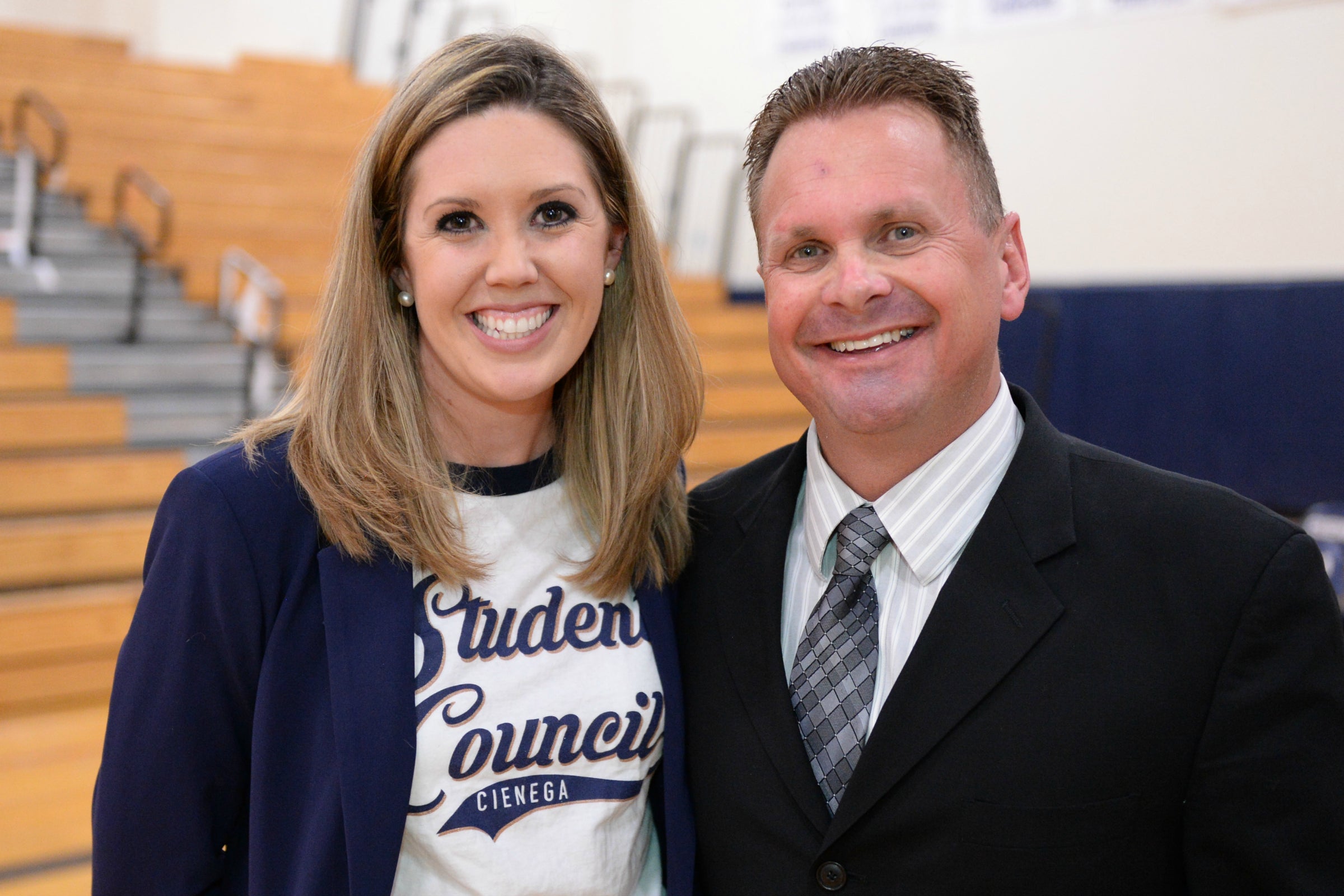 Milken Educator Award winner Brittany Matsushino with Cienega High School Principal Nemer Hassey