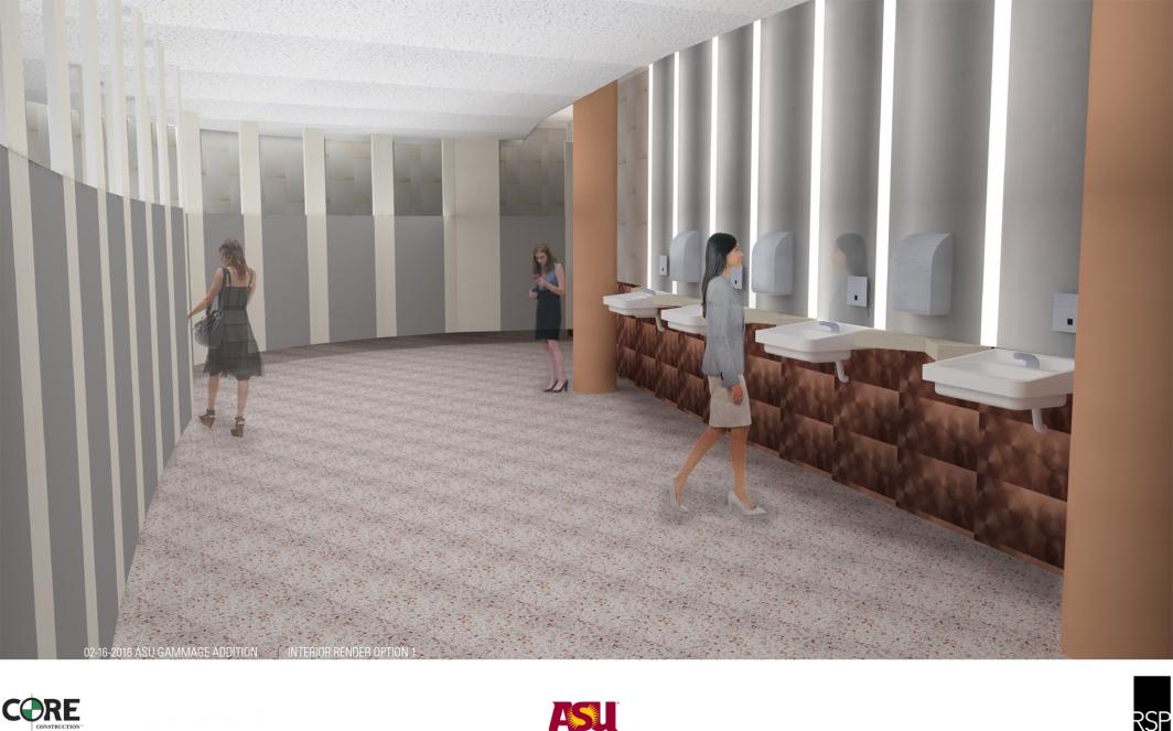 Rendering of upgraded restrooms at ASU Gammage