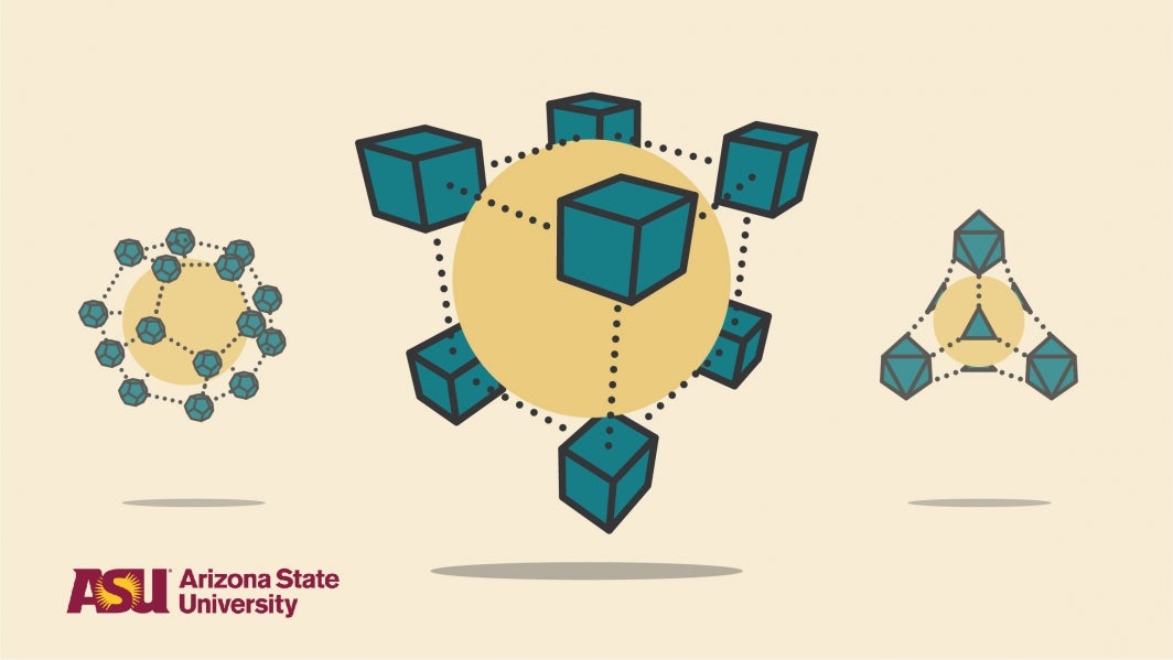 An illustration shows the type of geometries that can be made by metal organic frameworks