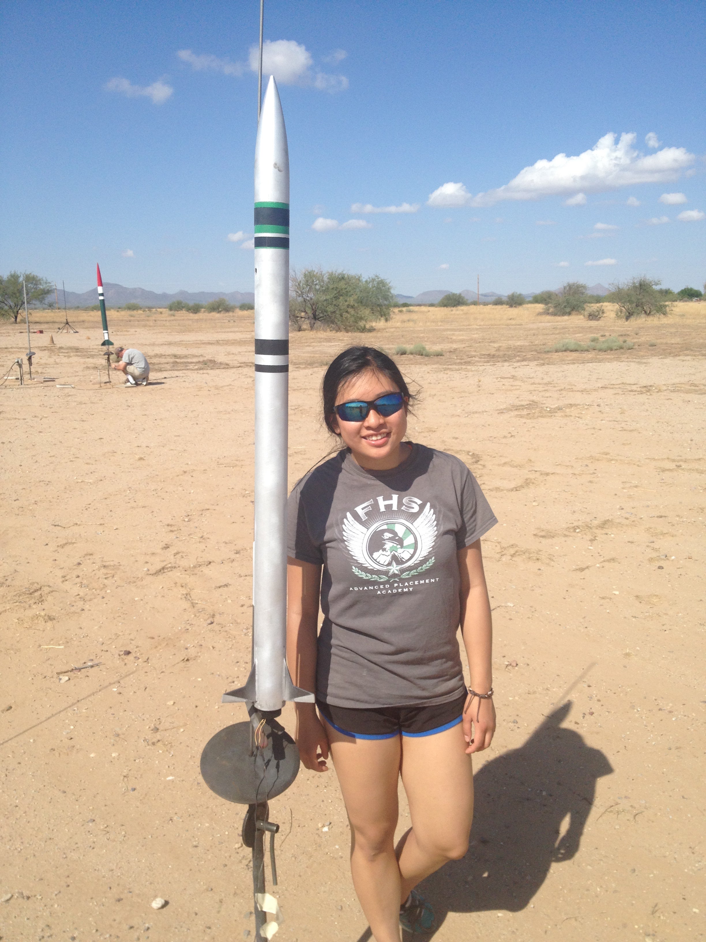 Future Sun Devil Yisha Ng with a rocket she built in high school.