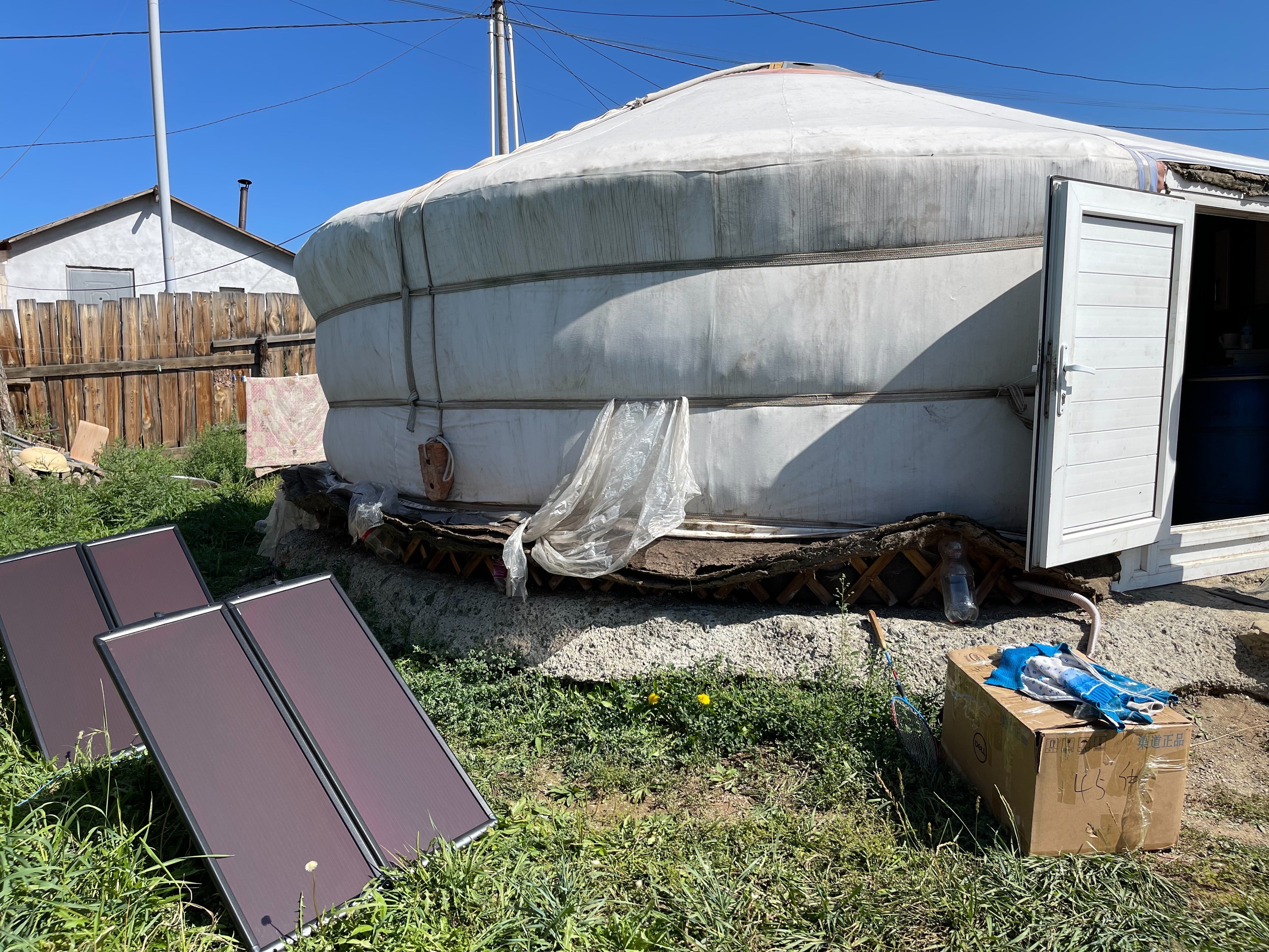 Solar panels outside of a yurt 