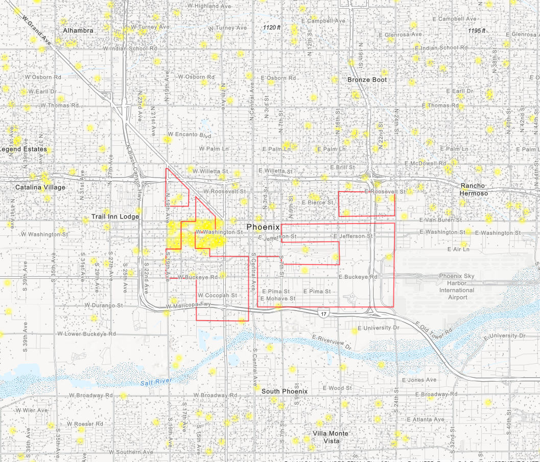 Map of heat-related illnesses compared to historically redlined areas