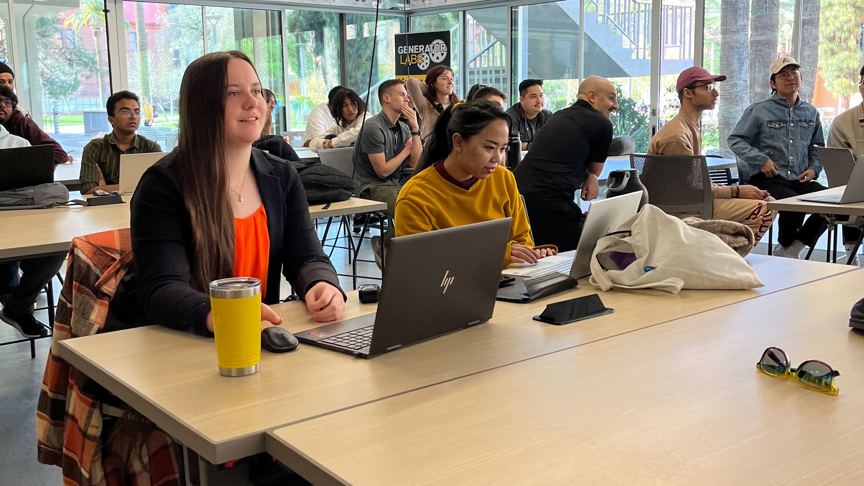 Students in classroom sitting at desks for design challenge