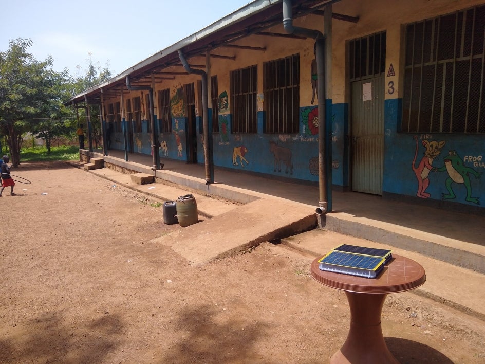 digital library charging in the sun at a refugee camp