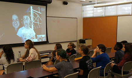 Students talk to a Russian family via Skype at an ASU language camp