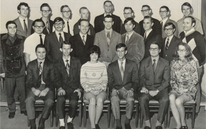 club group posing for yearbook photo in 1971