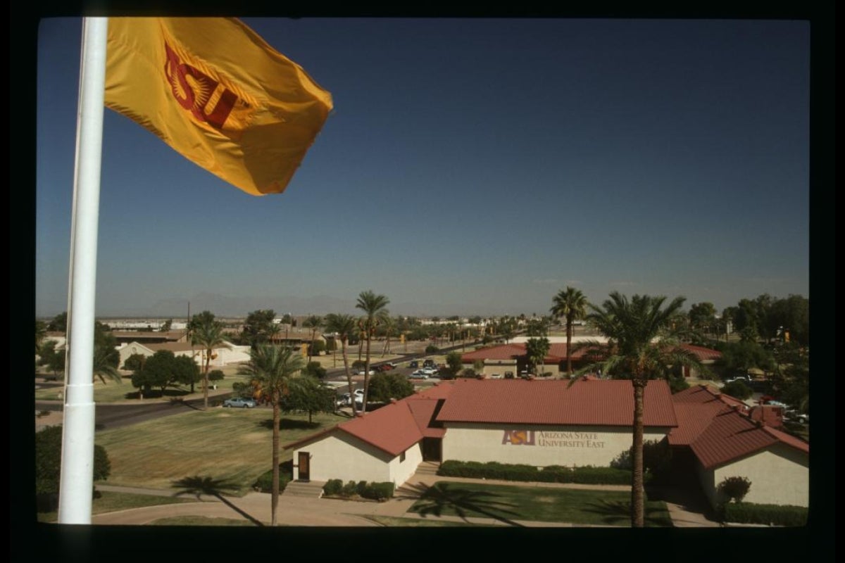 archived over head view of a building on ASU East campus