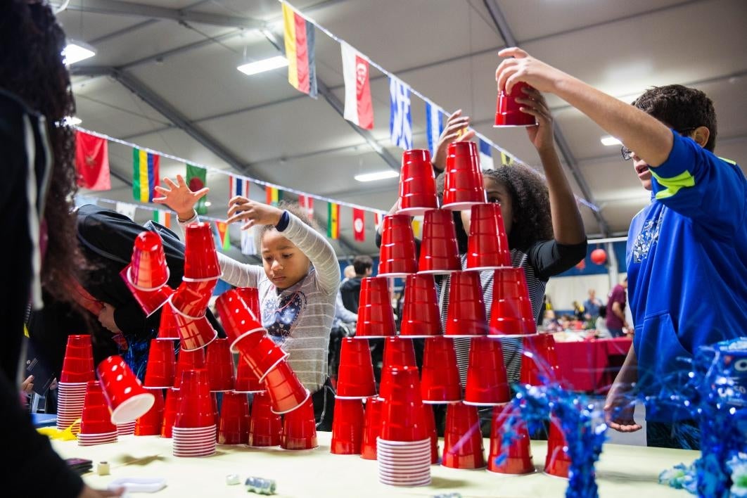 Stacking red cups