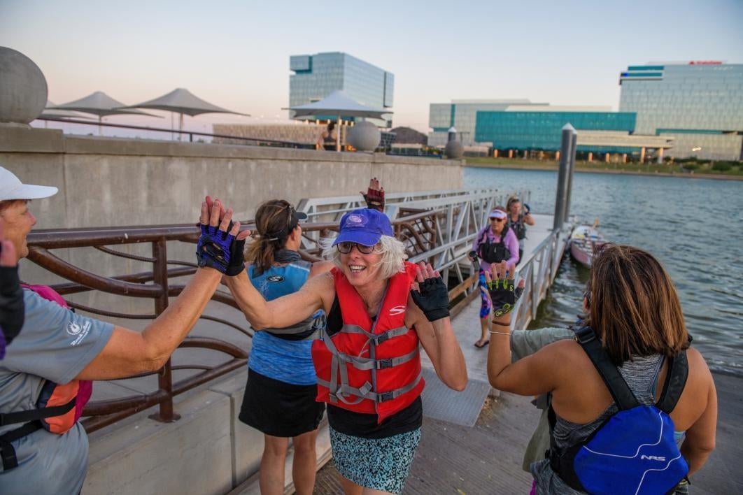 Phoenix Desert Dragons team rows on Tempe Town Lake