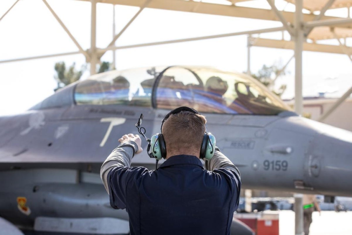 Marshalling out an F-16D at Luke Air Force Base