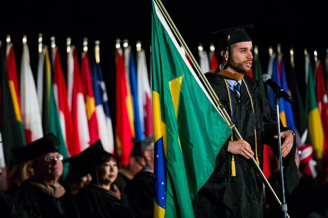 A student speaks at the Thunderbird convocation.