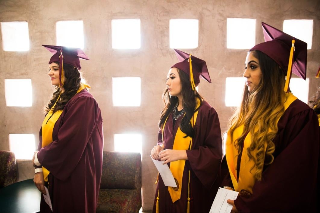 Graduates line up for convocation.