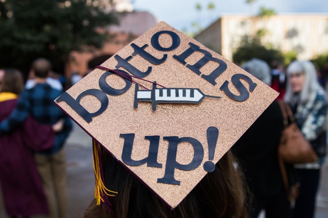 A message on a graduate's mortar board.