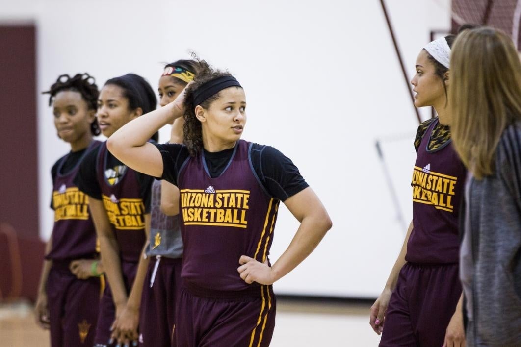 Basketball players during practice.