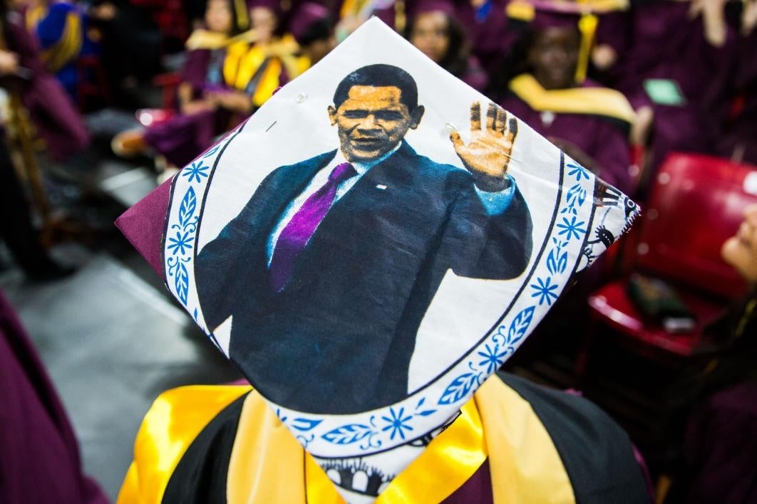 A decorated cap at Graduate Commencement