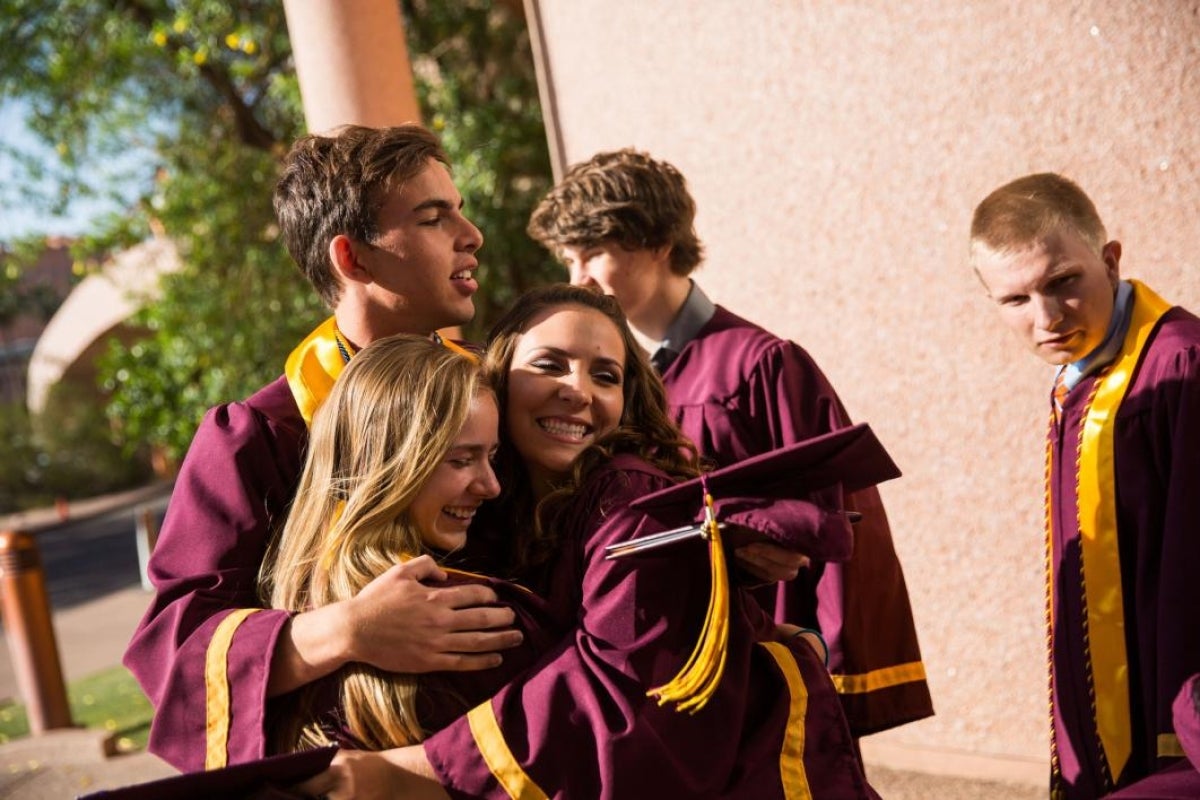 Students celebrate after the ASU Prep-Polytechnic commencement