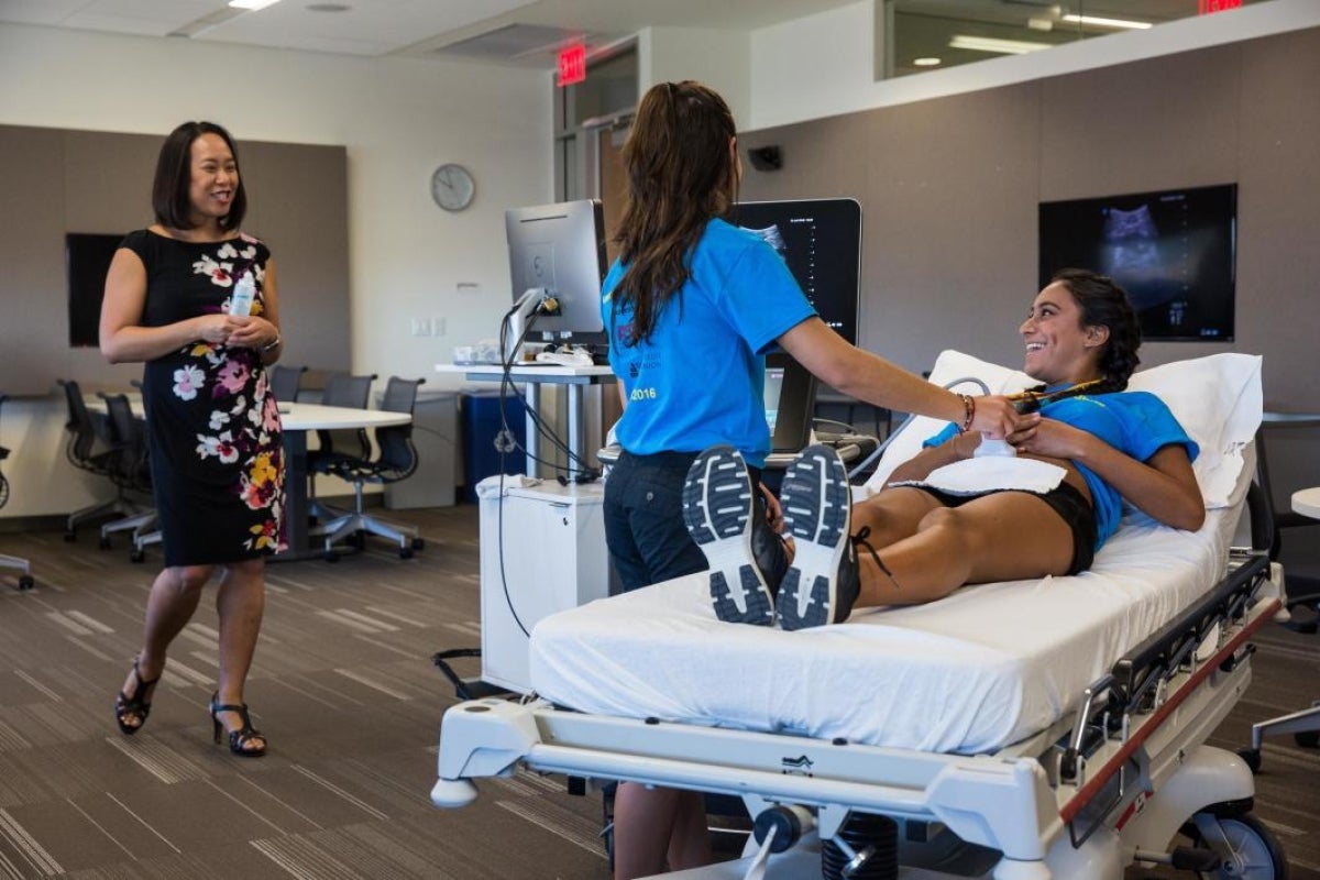 students participating in ultrasound demonstration