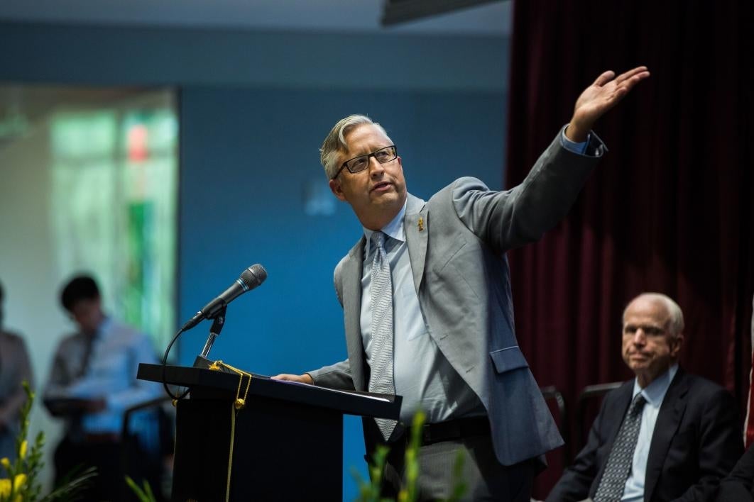 Dean and Professor of Law Douglas J. Sylvester at the law center opening